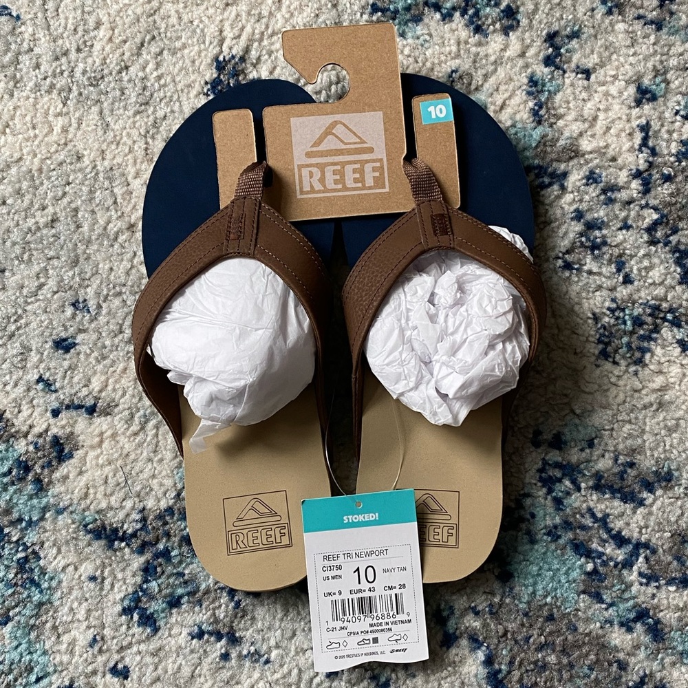 Men’s Size 10 REEF Tri Newport Navy Tan Sandals
